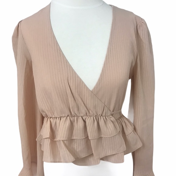 NBD Revolve Lucca Pink Ruffle Wrap Bell Sleeve Top - Picture 4 of 8